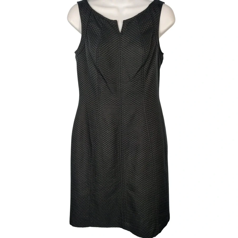 Talbots Petites Black Cotton Silk Blend Textured Sheath Dress 4P Sleeveless